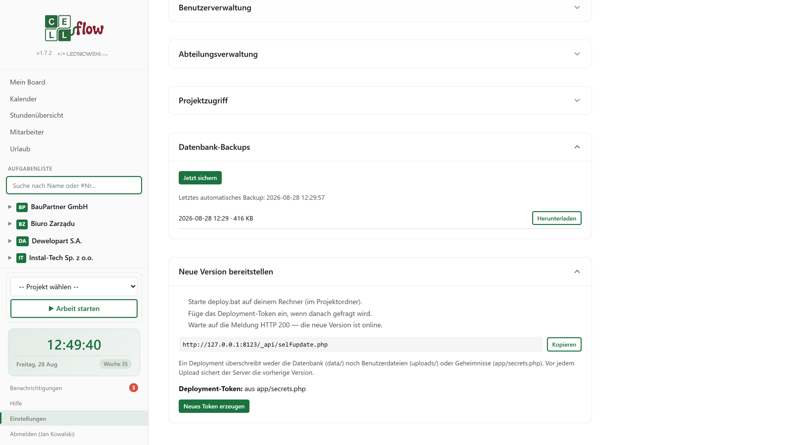 CellFlow-Adminpanel — Backups und Updates
