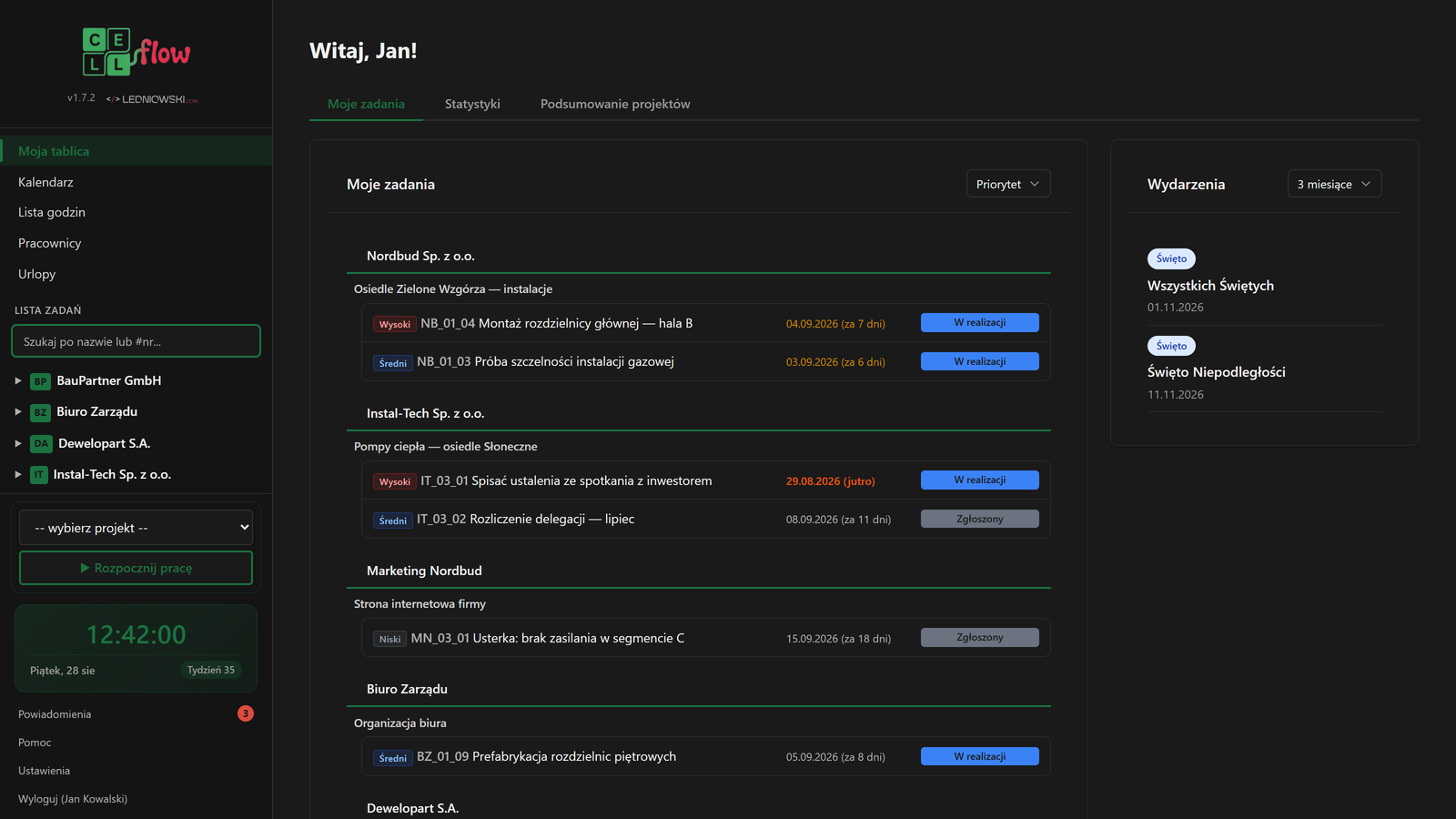 CellFlow w trybie ciemnym (dark mode)